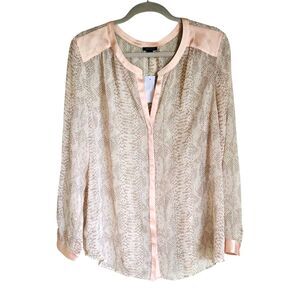 Ann Taylor Snake Print Blouse XXL Satin Trim Sheer Long Sleeve NWT $79